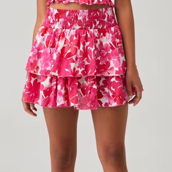 Tiare Hawaii Fiji Flowers Pink OliviaTiered Mini Skirt - XS/S - NWOT - Picture 1 of 7